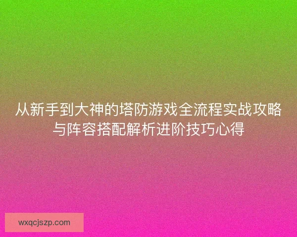 从新手到大神的塔防游戏全流程实战攻略与阵容搭配解析进阶技巧心得